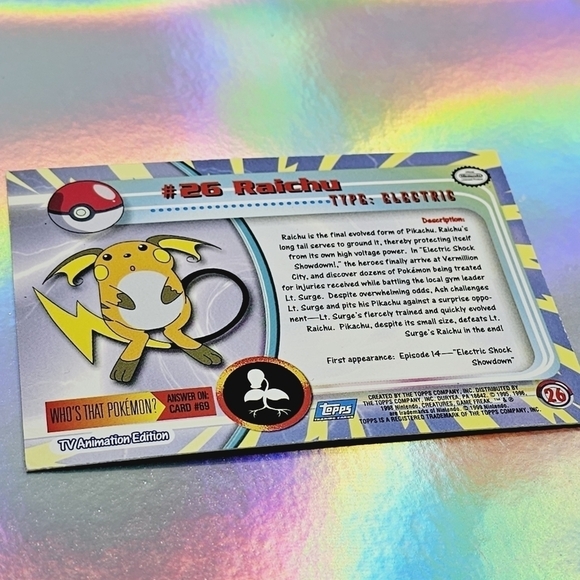 Pokemon RAICHU #26 Character Card Topps Series 1 1999 TV Animation Edition - Picture 4 of 4